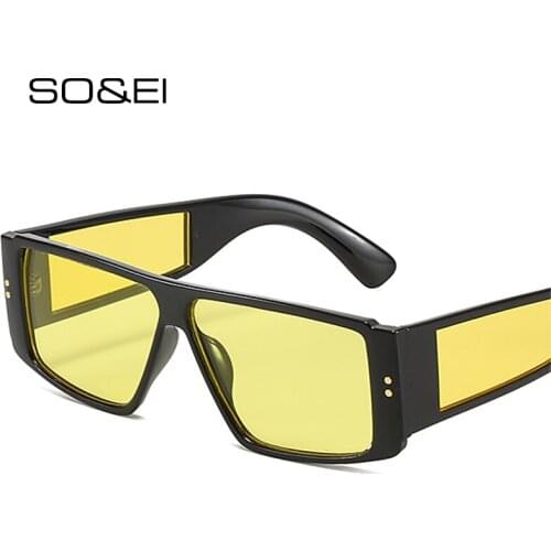 SO&EI Retro Small Rectangle Windproof Men Sunglasses Fashion Nail Leopard Champagne Eyewear Women Square Shades UV400 Goggles