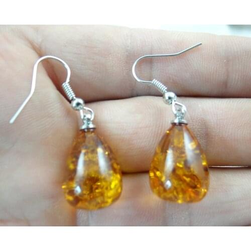 Wholesale Natural Precious Modernist Water drop TEARDROP GOLDEN HONEY PRESSED AMBERS Jewelry making earring Q1