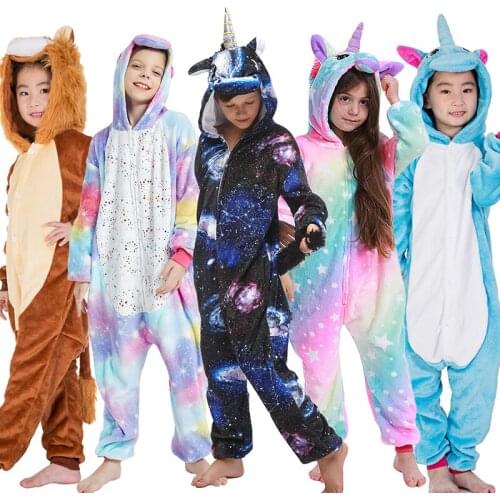 Unicorn Pajamas Onesies Winter Childrens Kigurumi Stitch Animal Panda Jumpsuit Kids Boys Sleepwear Girls Cosplay Pyjamas Pijama