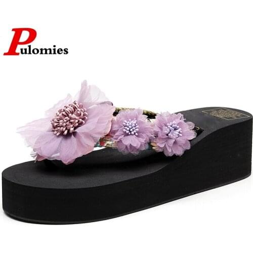 PULOMIES Summer Women Floral Slippers Platform Clogs Flip Flops Outdoor Garden Shoes Female Pool Sandals Mules Beach Slippers