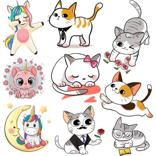 Cute Animals Cat Heat Vinyl Transfer For Clothes Unicorn Thermal Stickers Iron On Transfers For Clothes Applique For Diy T-shirt