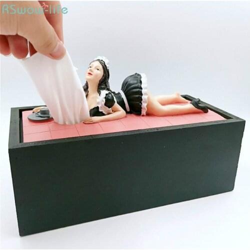 Creative Modeling Beauty Girl Wood Seat Type Tissue Box Holder For Car Tissue Case Holder Houseware Supplies Bedroom Ornament