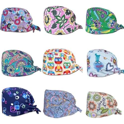 Unisex Cotton Scrub Dentist Cap Women Men Cartoon Anime Printing Cap Pet Veterinary Beauty Pharmacy Lab Work Nurse Hat