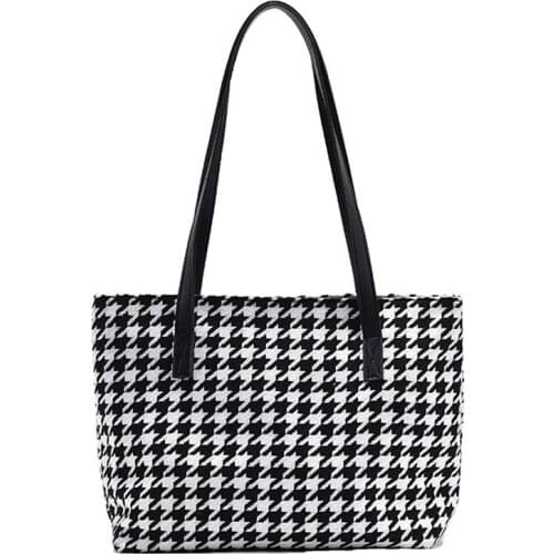 Large Capacity Shoulder Bags for Women 2020 Designer Black White Grid Casual Tote Bags PU Leather Handbags Luxurious Packages