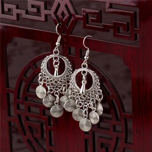 2019 Ethnic Round Alloy Tassel Hollow Drop Earrings For Women Jhumka Jhumki Vintage Ladies Dangle Earrings Oorbellen