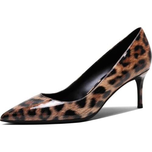 6CM Thin High Heels Shoes Women Pumps Leopard Print Patent Leather Sexy Stilettos Party Heeled Designer Shoes Big Size M0115