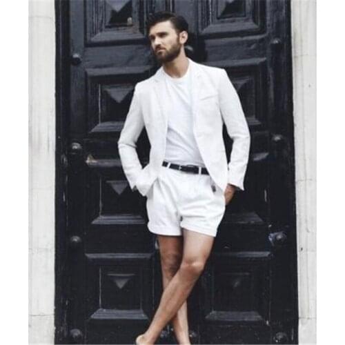 White Casual Summer Men Suits With Short Pant 2 Pieces(Jacket+Pants+Tie) Summer Slim Fit Party Style Blazer Costom Clothes 031