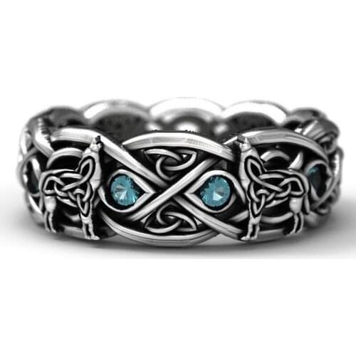 2020 Hot Punk Wolf Rings For Women Men Classic Vintage Steampunk Jewelry Silver Color Alloy Blue Zircon Party Accessories Party