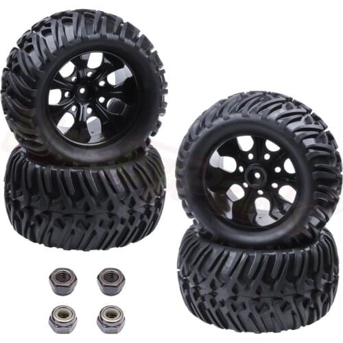 4Pcs RC Tires & Wheel Rims Foam Inserts 12mm Hex for 1/10 RC Model Car HSP Monster Truck 94111 94108 Redcat Exceed