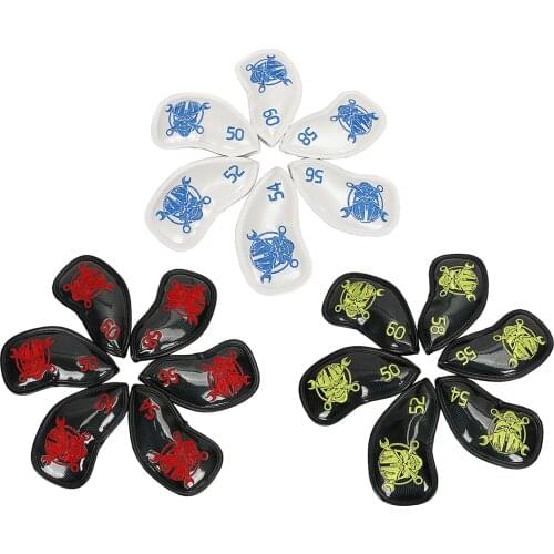 6pcs Golf Club Headcover Skull Pattern with Degree Women Men Leather Golf Head Cover Protection for Driver Fairway Accessories