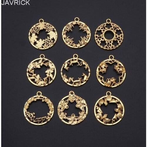 9Pcs DIY Round Cabochon Pendant Resin Blank Frame Pendants Bezel Jewelry Making