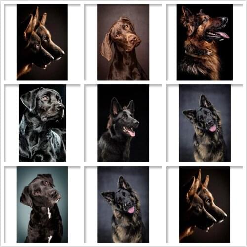 5D Diamond Painting Black and White German Shepherd Animal Poster Print Mosaic Picture Living Room Home Decor Cross Stitch Kit