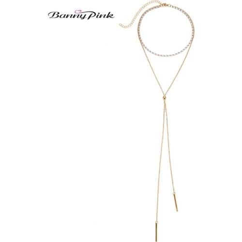 Banny Pink Trendy Gold Silver Color Mix Long Pendant Body Necklace For Women Brief Metal Clavicle Chain Choker Collar Colliers