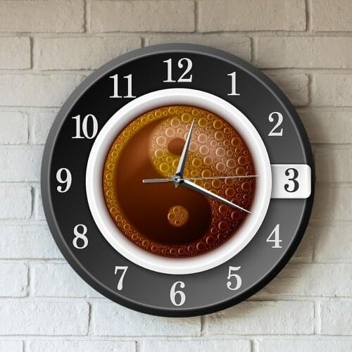 Yin and Yang Symbol Coffee Cup with Wall Clocks for Kitchen Chinese Culture Modern Design Cafe Shop Decor Acrylic Wall Watch