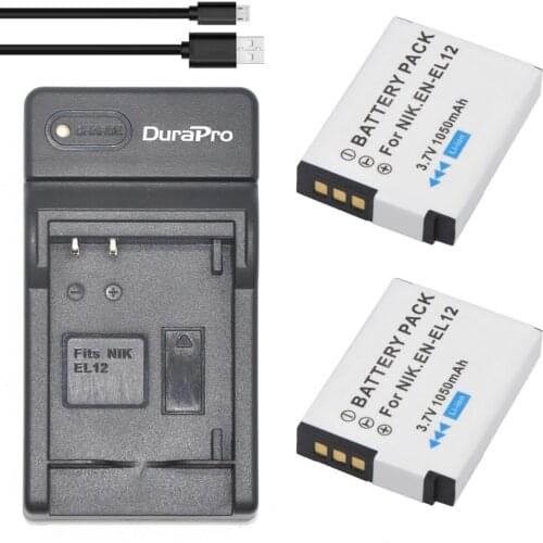 Durapro 2pc EN-EL12 ENEL12 EN EL12 Li-ion Battery 3.7V 1050mAH Batteria +USB Charger for Nikon S8200 S9100 S9200 S9300 P300 P310