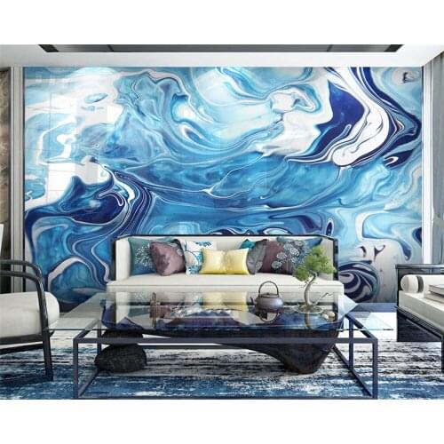 Photo wallpaper mural tranquil blue ink marble pattern living room interior decoration wall covering space expansion wallpaper