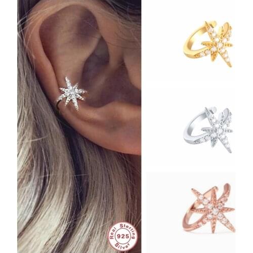 Aide S925 Sterling Silver Cuff Earrings Mini Star Ear Non Pierced Micro Pave CZ Zircon Girl Clip Earring for Women Fine Jewelry