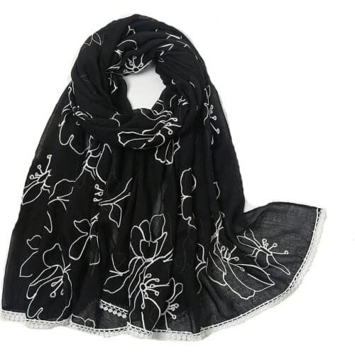 2021 Fashion Floral Embroidery Pattern Cotton Lace Scarf Shawls Wraps Hijabs 4Colors 10pcs/lot