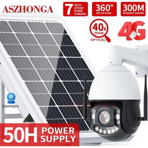 HD 5MP PTZ Security IP Camera 4G SIM Card Dome 40X Zoom Surveillance Cam 100W Solar Panel With 50A Lithium Battery CamHipro APP