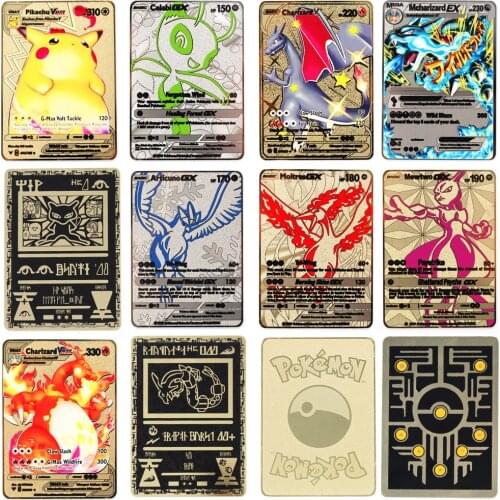 Pokemon Cards Gold Metal Vmax Energy Card Charizard Pikachu Rare Collection Battle Trainer Card Child Toys