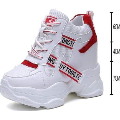 Trendy Shoes Women High Top Sneakers Women Platform Ankle Boots Basket Femme Chaussures Femmes Height Increase Shoes heel 11 cm
