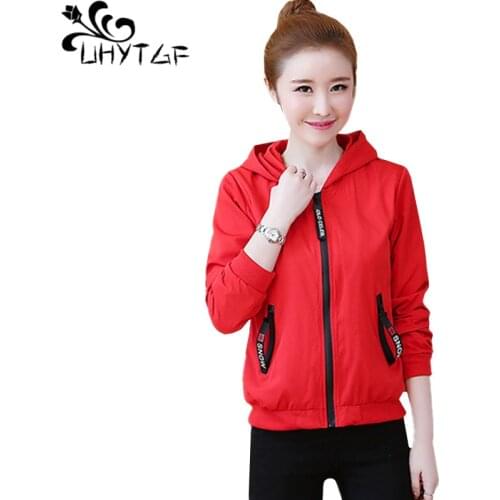 UHYTGF Jacket female fashion hooded casual Spring autumn coat womens elegant student short jacket cute girl thin tops tide 1471