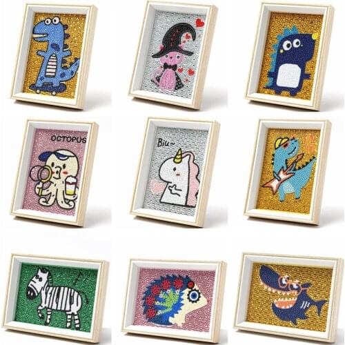 Easy Childrens Diamond Painting Wood Frame Cartoon Animal Painting 5D DIY Full Shiny Crystal Diamond Kits Paint by Numbers