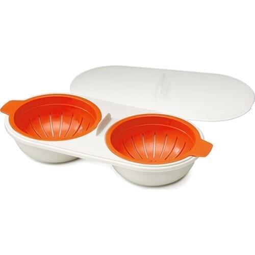 Microwave Egg Poacher Food Grade Cookware Double Cup Egg Boiler Kitchen Steamed Egg Set Microwave Ovens Cooking Tools