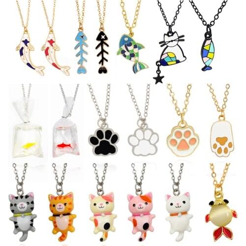 Fashion Cat Paw Fish Necklace Fish Goldfish Carp Fish bone Pet Dogs paw Pendant Necklace Jewelry For Friends Kids Jewelry Gift