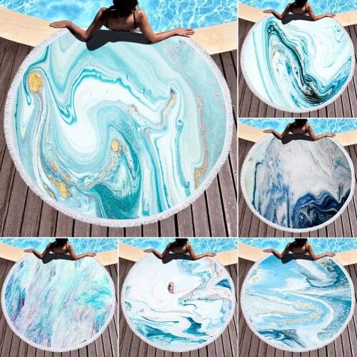 Marble Large Round Beach Towel For Adult Colorful Tassels Pattern Microfiber Shower Bath Towel Travel Blanket Swimming Cover