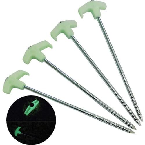 Noctilucous Tent Pegs 25cm Long Screw Thread Camping Tent Stakes With Ultralight Florescent Light Metal Tent Accessories