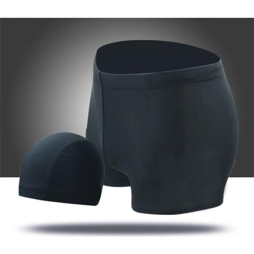 2019 New Style Fashion Hot Solid Mens Beach Swimming Trunks Cap Size High Waist Swimwear with Swimming Glass