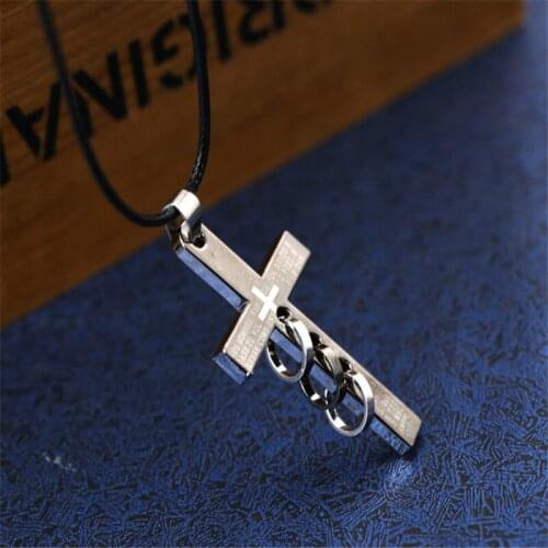 New Arrival Cross Pendant Necklace Men Vintage Prayer Cross Bible Necklace Women Leather Chain Lover Couple Jewelry Gift