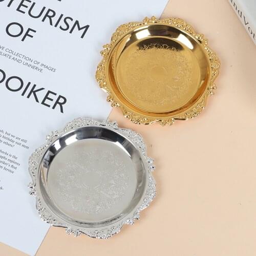 1OC Silver Golden Iron Tray Glossy Plate Decoration Ornaments Buffet Fruit Cake Party Supplies Dessert Sundries Storage Plates