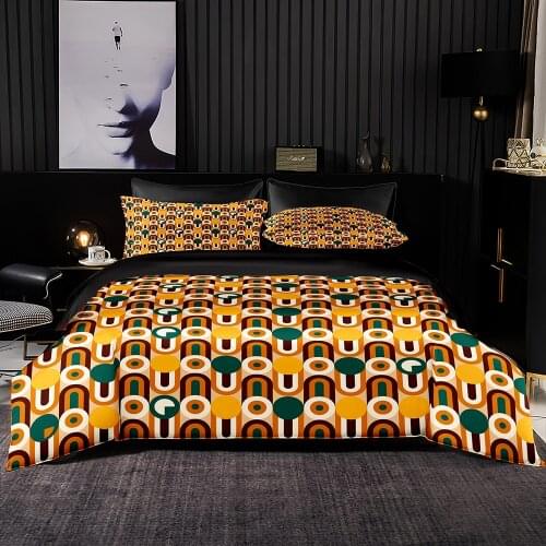 Colorful Geometric Pattern Duvet Cover Set With Pillowcase,UK 220 x260 Quilt Cover,EU 200×200 Blanket Cover,Luxury Bedding Set