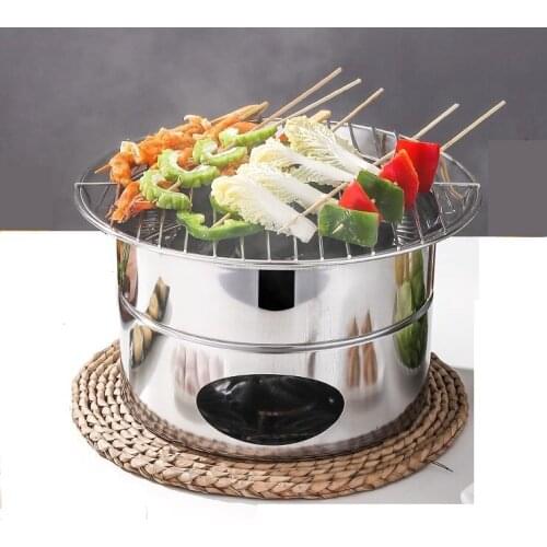 Portable Korean style charcoal barbecue grill stainless steel self-service desktop barbecue stove family hotel car outdoor round