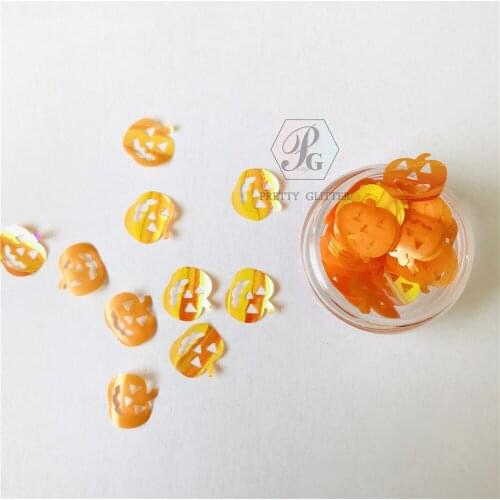 PrettyG 1 Box Halloween Rainbow Glitter Pumpkin Man Shape 8MM Size Sequins For DIY Art Makeup Decoration Accessories
