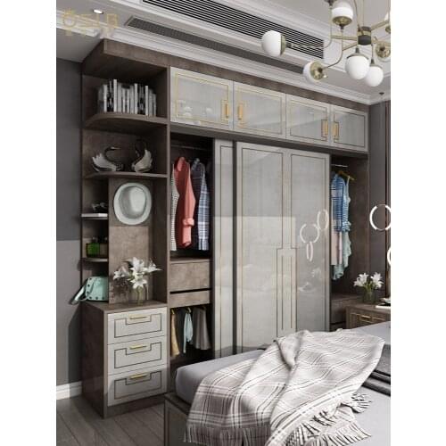 Simple sliding door wardrobe bedroom household sliding door wardrobe light luxury combination wardrobe