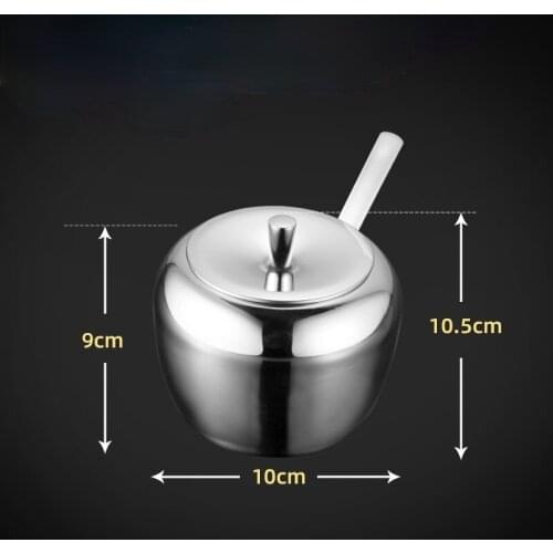 Realand Stainless Steel Apple Sugar Bowl Seasoning Jar Condiment Pot Spice Container Canister Cruet with Lid and Spoon JU32320