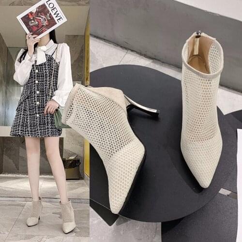 2020 Summer Gladiator Sandals High Heels Dress Shoes Pointed Toe Sandal Boot Black Sexy Heeled Party Shoes Bare boots 8034G