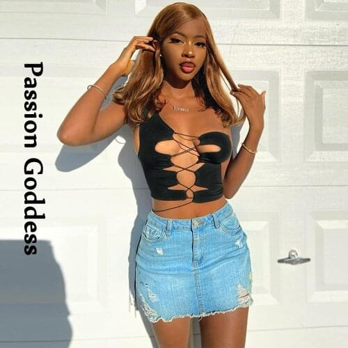 Sexy Women One-Shoulder Bandage Hollow Out Crop Tops Sleeveless Slim Tank Vest Bustier Nightclub Party Cropped Tops Outfits 2021