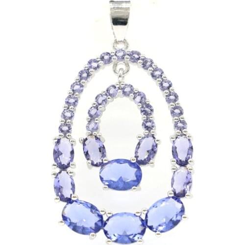 48x23mm Multi Color Garnet Peridot Violet Tanzanite For Ladies Present Daily Wear Silver Pendant