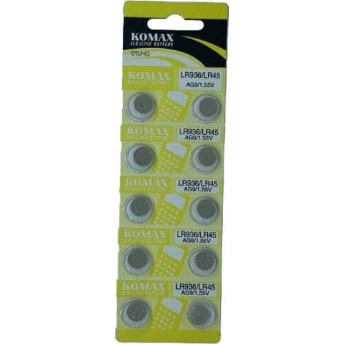 KOMAX AG9 LR936/LR45/394 Alkaline 10'lu Button Battery