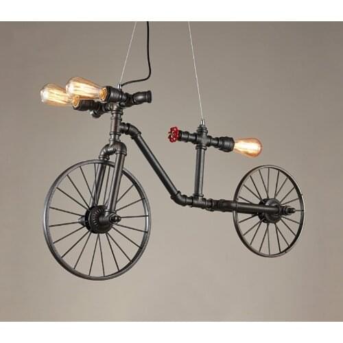 Nordic Loft Water Pipe Light Iron Retro Pendant Light For Restaurant Bicycle Lampara Cafe Bar Vintage Industral Lamps