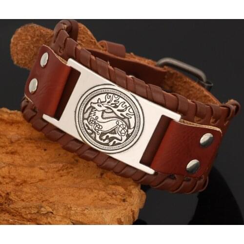 Nordic viking deer leather amulet bracelet -adjustable size 19-31 cm