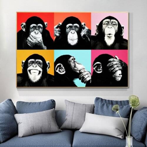 Funny Monkey Abstract Canvas Paintings on The Wall Art Posters and Prints Animals Graffiti Art Pictures Kids Room Wall Decor