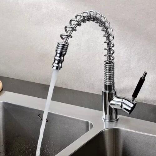 Kitchen Faucets Single Handle Chrome Pull Out Kitchen Faucet Single Handle 360 Rotation Sink Mixer Tap Hot & Cold Brass Taps