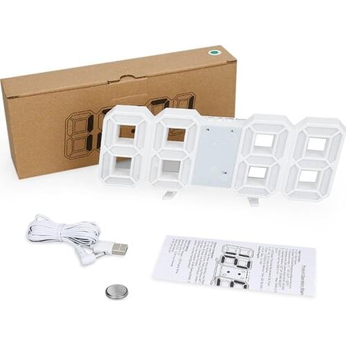 Modern Digital Alarm Clock 3D LED Hanging Wall Clock Bedroom Desk Alarm Clocks Digital Clock Calendar Thermometer Home Decor