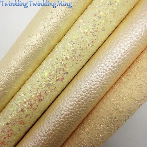 Light Yellow Glitter Fabric, Lace Faux leather Fabric, Pearlized Litchi Sheets For Bow A4 21x29CM Twinkling Ming XM951