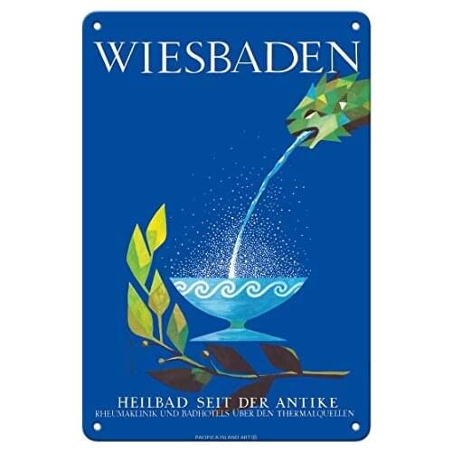 Wiesbaden, Germany - Thermal Spa Since Ancient Times by Latti Werner c.1960s - Metal Tin Sign